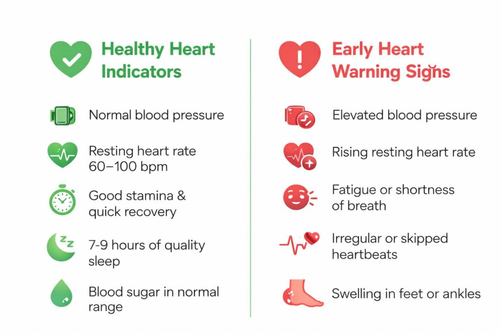 comparison chart of healthy heart indicators and early heart health signs