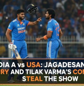 India A vs USA scorecard: Jagadeesan century and Tilak Varma comeback