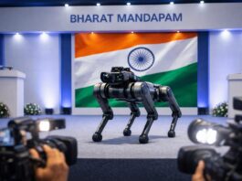 India AI Summit 2026 Erupts in Controversy as Chinese Robodog Sparks National Backlash Chinese robotic dog at India AI Summit 2026 controversy display stage