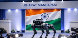 India AI Summit 2026 Erupts in Controversy as Chinese Robodog Sparks National Backlash Chinese robotic dog at India AI Summit 2026 controversy display stage