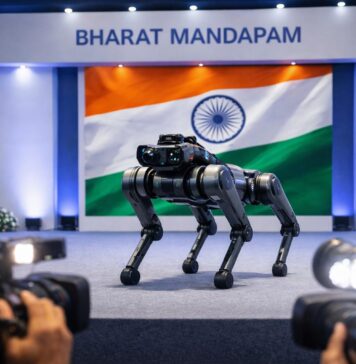 India AI Summit 2026 Erupts in Controversy as Chinese Robodog Sparks National Backlash Chinese robotic dog at India AI Summit 2026 controversy display stage