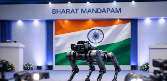 India AI Summit 2026 Erupts in Controversy as Chinese Robodog Sparks National Backlash Chinese robotic dog at India AI Summit 2026 controversy display stage
