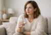 7 Shocking Signs of Dehydration I Ignored (And Why Drinking Water Wasn’t Enough) Woman realizing shocking signs of dehydration while holding water glass in minimal home setting