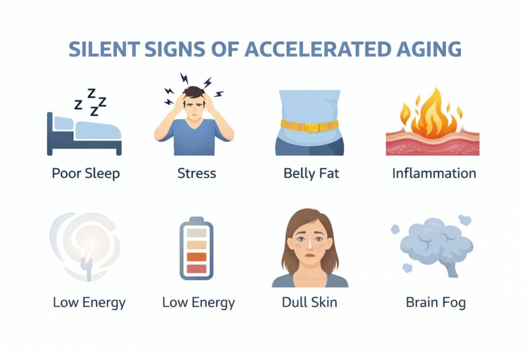 Common biological aging signs and symptoms of accelerated aging