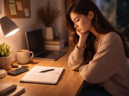 Willpower Consistency Isn’t About Willpower — It’s About What Supports You When You’re Tired (The System vs Motivation Shift) young woman reflecting on system vs motivation approach for consistency