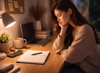 Willpower Consistency Isn’t About Willpower — It’s About What Supports You When You’re Tired (The System vs Motivation Shift) young woman reflecting on system vs motivation approach for consistency