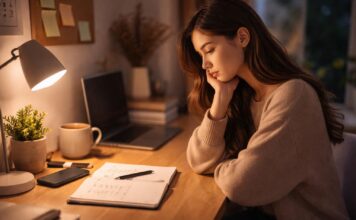 Willpower Consistency Isn’t About Willpower — It’s About What Supports You When You’re Tired (The System vs Motivation Shift) young woman reflecting on system vs motivation approach for consistency