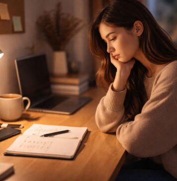 Willpower Consistency Isn’t About Willpower — It’s About What Supports You When You’re Tired (The System vs Motivation Shift) young woman reflecting on system vs motivation approach for consistency