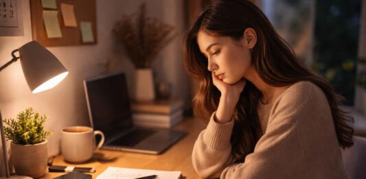 Willpower Consistency Isn’t About Willpower — It’s About What Supports You When You’re Tired (The System vs Motivation Shift) young woman reflecting on system vs motivation approach for consistency