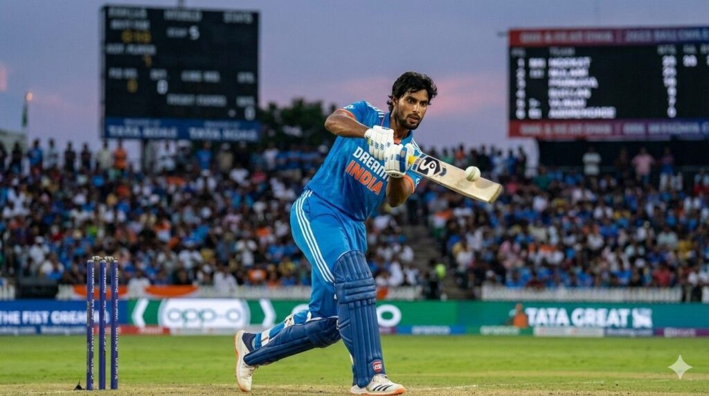 Tilak Varma comeback as he plays an aggressive shot during T20 World Cup 2026 warm-up match.