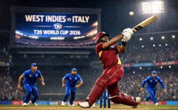 West Indies vs Italy T20 World Cup 2026: Live Score, Highlights & Key Moments from Kolkata Clash West Indies vs Italy T20 World Cup 2026: Shai Hope anchors the innings as Italy strike in the middle overs.